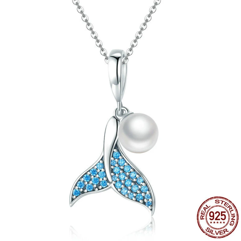 S925 серебро синий рыбий хвост кулон аксессуары цирконовая жемчужина ожерелье
