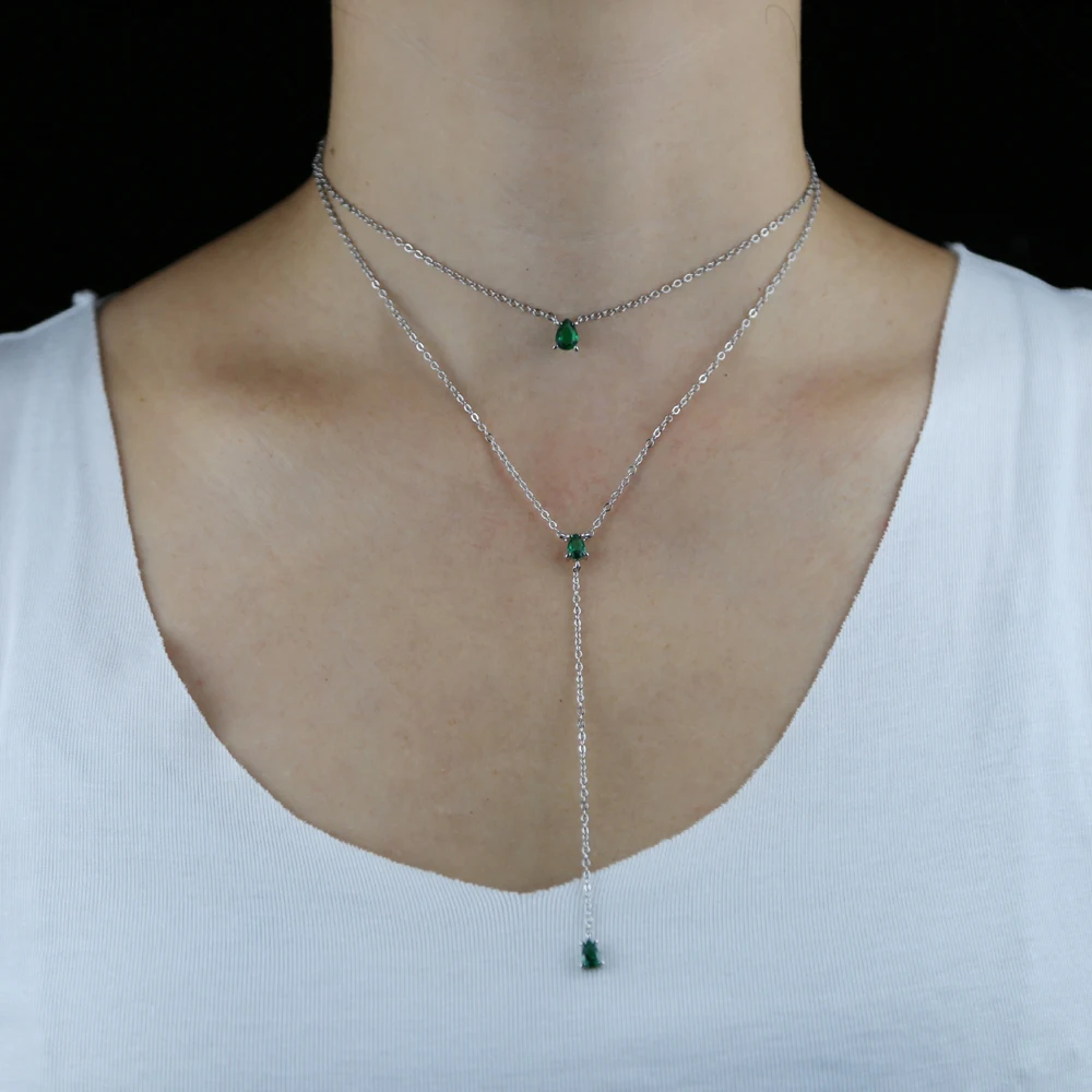 Высококачественное простое Двухслойное ожерелье с подвеской в виде слезы и