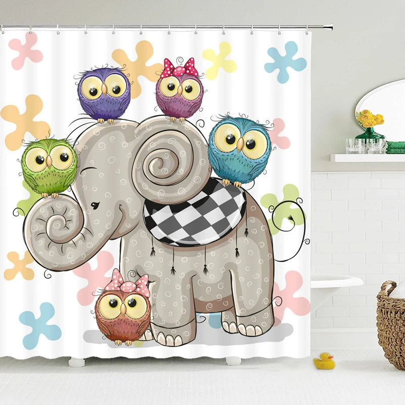 

Cartoon Shower Curtains Bathroom Curtain Waterproof Polyester Bath Curtain Animal Bathing Cover Extra Large Wide 12pcs Hooks