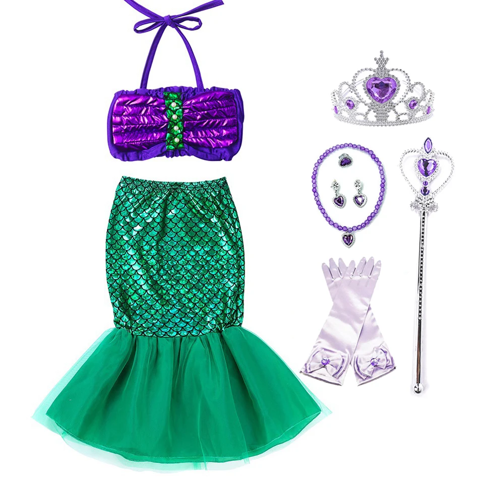 

Mermaid Dress Little Girl Summer Princess Costume Cosplay Ariel Children Christmas Party Fancy Dress Up Kids Beach Clothing