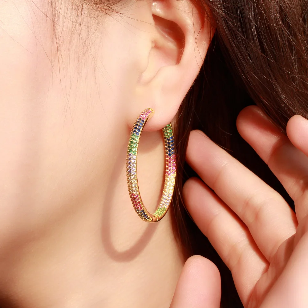 

Euro-American Fashion Jewelry Copper Inset Colorful AAA Zircon Big Ear Ring Feminine Earrings Daily Accessories