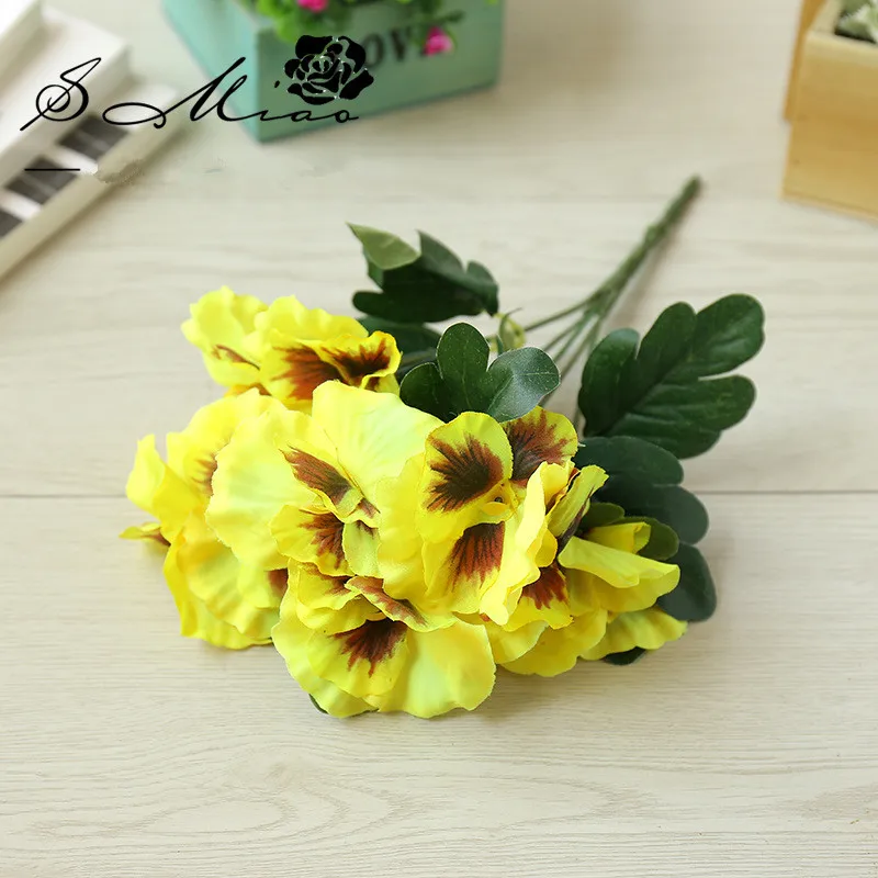 Yellow 5 вилок, искусственный цветок, шелк, анютины глазки, фаленопсис, искусственная Орхидея, цветок, вечерние, свадебные украшения, украшение для дома, отеля, офиса, бабочка - Цвет: Yellow