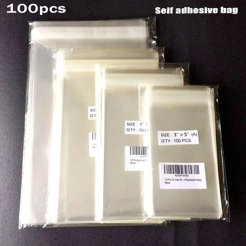 100 шт. прозрачная пластиковая самоклеящаяся сумка Самоуплотняющаяся упаковка