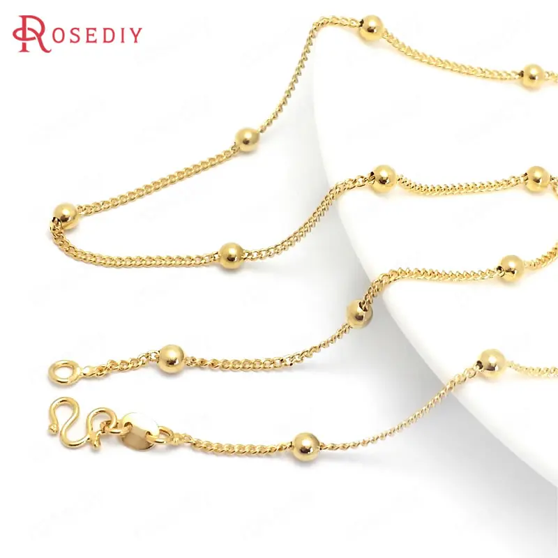 Медные цепочки для ожерелья, полная длина 45 см, 24 К, золотистого цвета, с застежкой в форме м, фурнитура для изготовления ювелирных изделий, 2 шт., (37944)