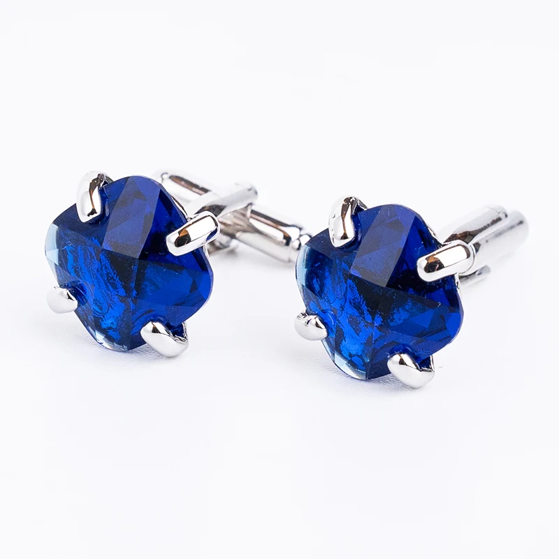 Роскошные запонки с кристаллами для мужчин брендовые высококачественные синие и