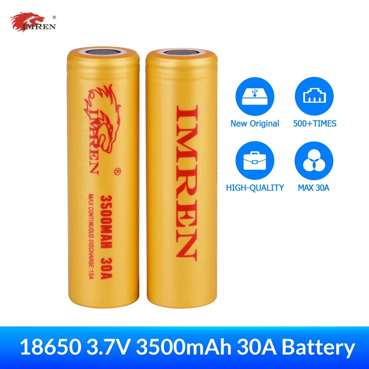 

IMREN 100% New Original 18650 3.7V 3500mAh 30A Lithium Rechargeable Battery For Flashlight Drone Headlamps RC Cars
