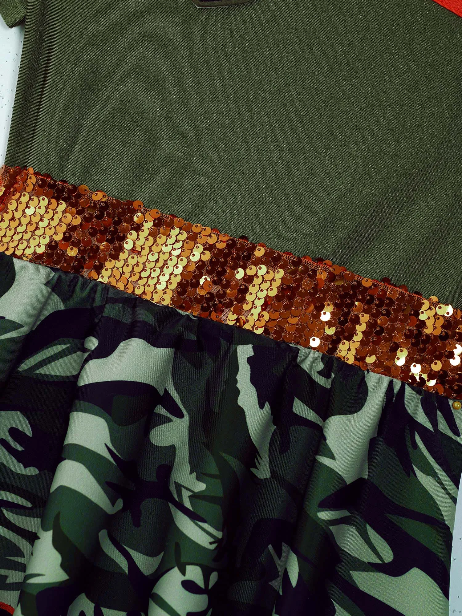 Disfraz de Halloween para ni&ntilde;os y ni&ntilde;as, Mono corto con lentejuelas y estampado de camuflaje para baile y fiesta-5