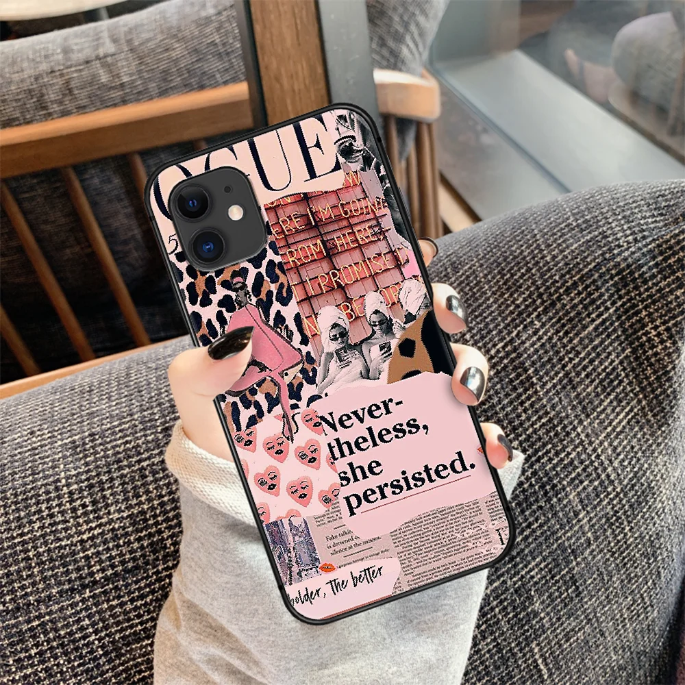 

Vogue Fashion Brand Woman Phone Case Cover Hull For iphone 5 5s se 2020 6 6s 7 8 12 mini plus X XS XR 11 PRO MAX black Funda