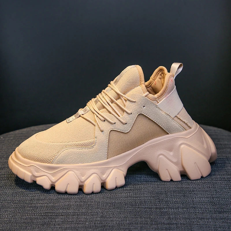 Beige Weweya/Бежевые кроссовки на толстой подошве; женская обувь для бега; удобная спортивная обувь, увеличивающая Рост 6,5 см; прогулочная обувь - Цвет: Beige