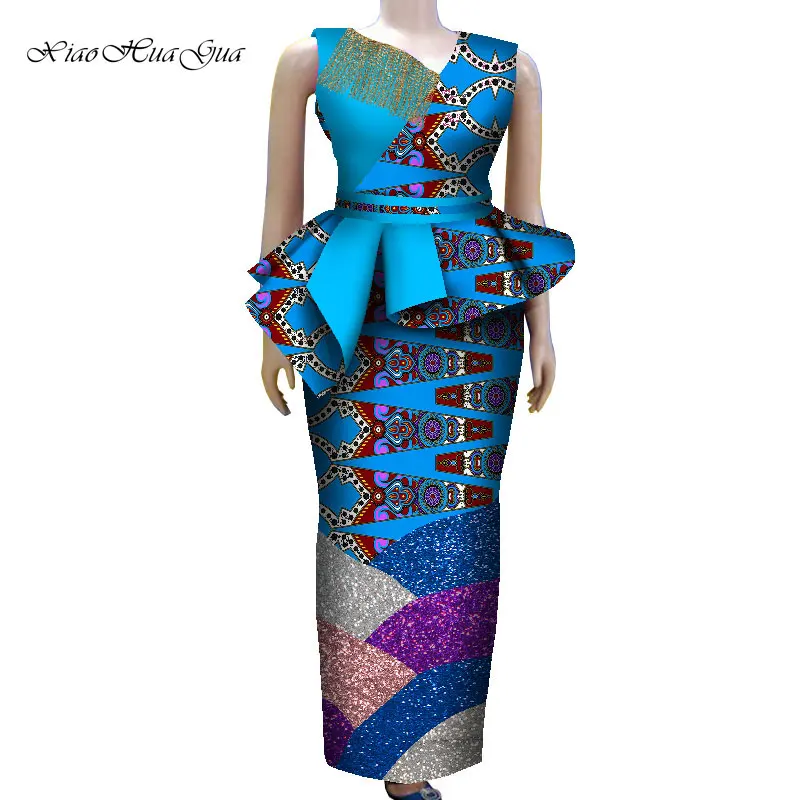 2 Pcs African Dresses for Women Sleeveless Blouse with Tassels and Long Skirts Ankara Africa Outfits African Clothing WY8047