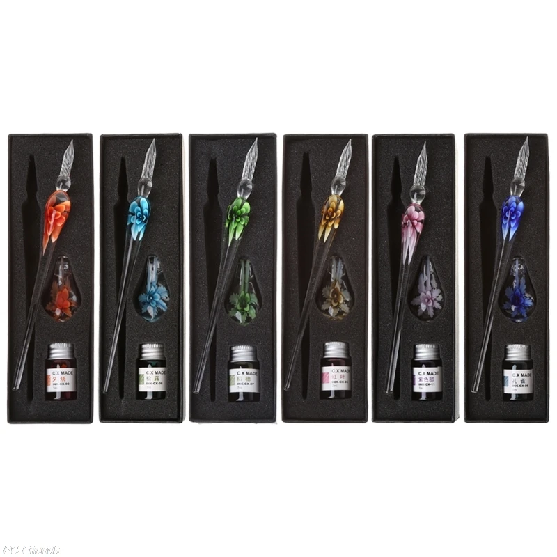 

Vintage Handmade Art Elegant Crystal Floral Glass Dip Pen Sign Ink Pens Gift Drop Ship