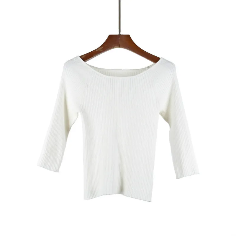 

European and American new style autumn sexy elastic five-point sleeve bottoming sweater fashion trend Slim women's pullover top