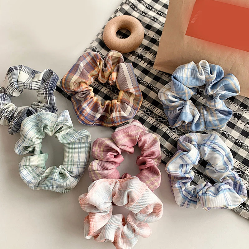 Женская винтажная Тканевая резинка для волос клетчатая эластичная держатель