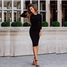 Платье женское однотонное с длинным рукавом, повседневная элегантная одежда, пикантные платья до колен, белый и черный цвета, на лето