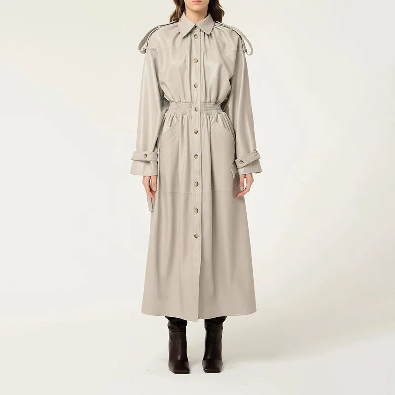 

Женская однобортная ветровка из ПУ кожи, с отложным воротником и длинным рукавом, Осень-зима 2021