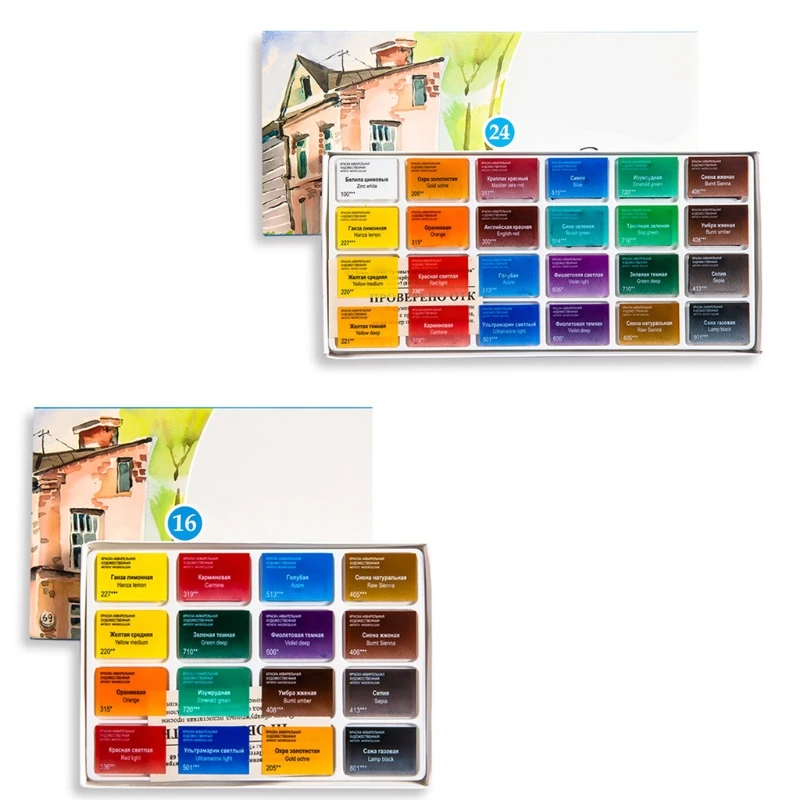 

Professional Watercolor Paint with Palette Lid Handheld Paint Case Non-toxic