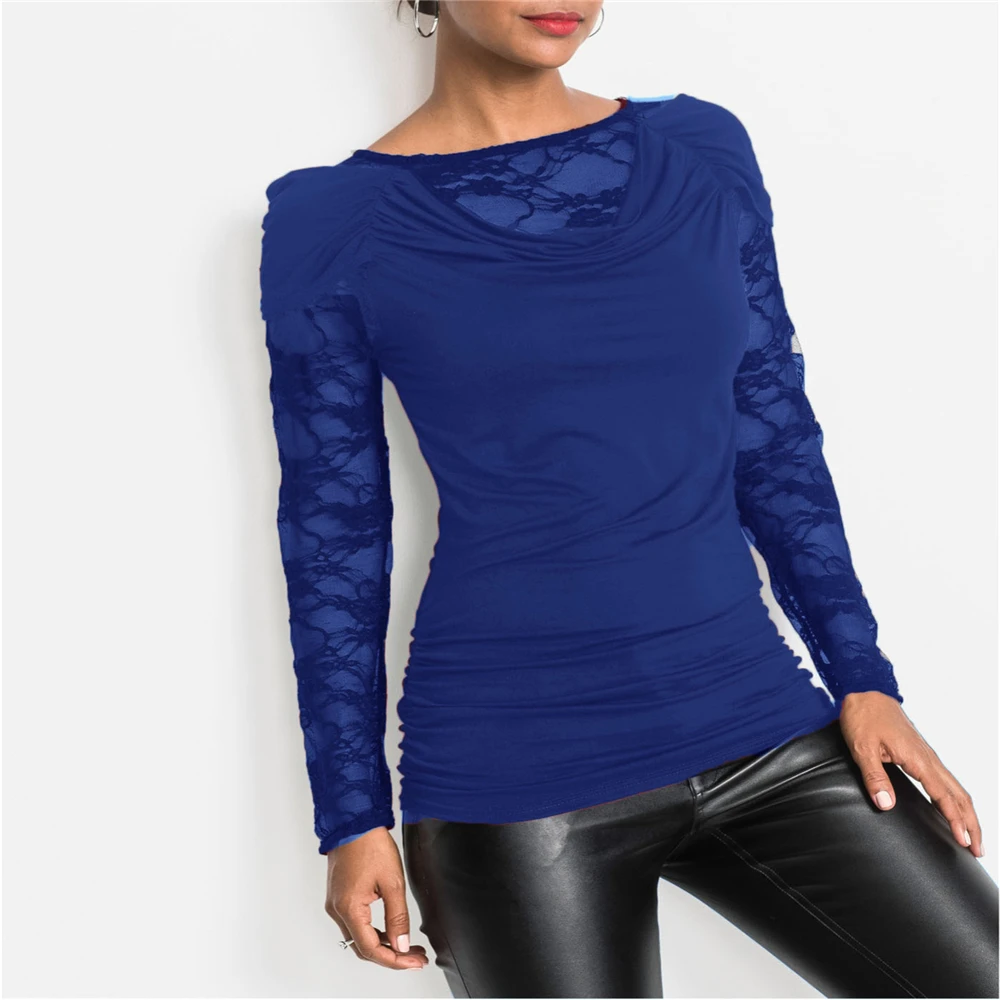 Женская кружевная блузка в стиле пэчворк однотонная Повседневная облегающая с