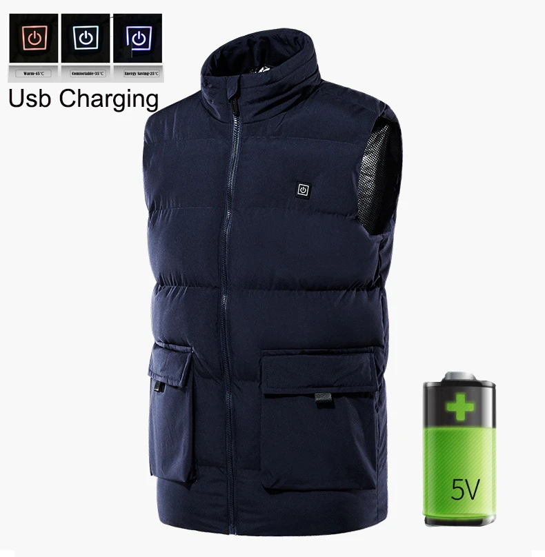 

2 Colors Usb Vest Winter Electric Heating Clothes Temperature Adjustment Outdoor Heated Vest Men Jacket Men Skiing Heated Jacket