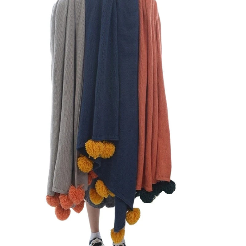 

Summer Knitted Blanket On The Bed Hit Color Balls Blanket Nordic Sofa Decor Cover Blanket Air Conditioning Nap Blanket On Bed