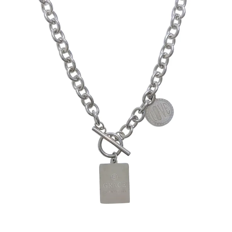 

Hip-hop Square Round Card Chain Necklace Rock Rapper Charm Collar Chain Jewelry For Man Women Rapper Street Style Necklace Gifts