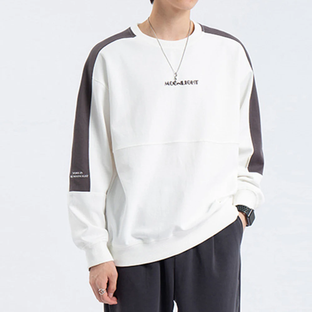 

2021 Autumn Men Sweatshirt Brand Fashion Patchwork O Neck Long Sleeves Top Hoodies Male Black White Loose casual Sweatshirts