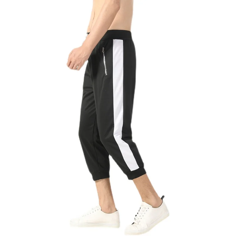 

2021 Summer new style men's zipper splicing straight leg sports seven point men's jogging pants