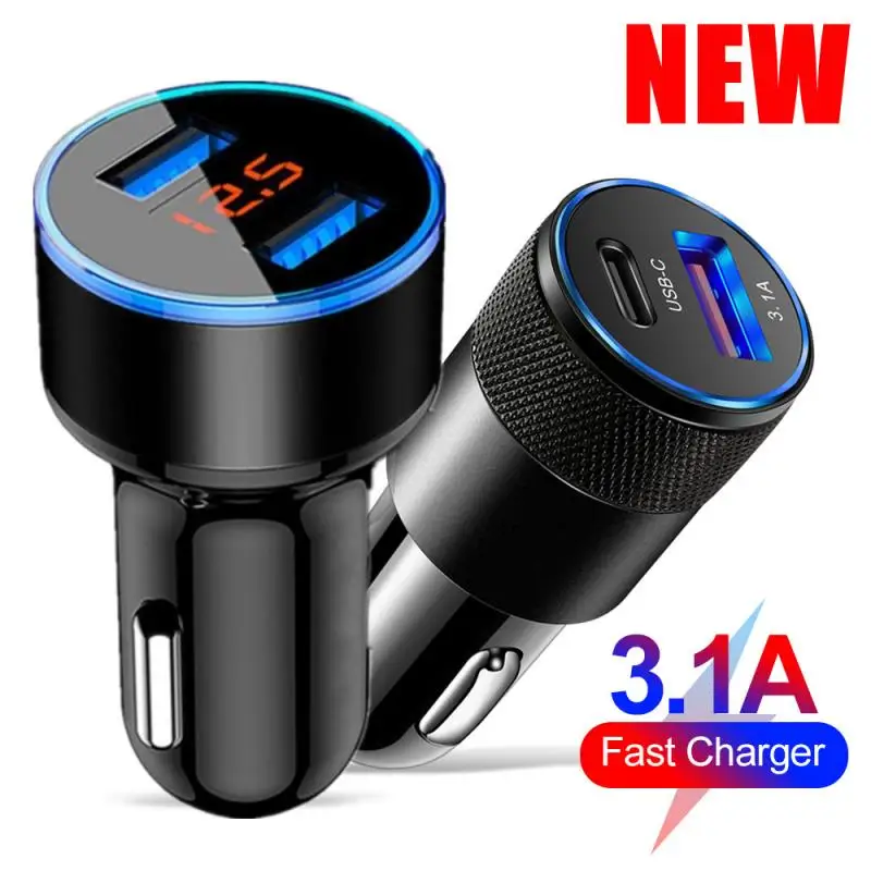 

3.1A зарядное устройство для автомобиля с двумя портами USB-устройство работающее от прикуривателя с 2 портами/USB + PD ЖК-дисплей 12-24V автомобильн...