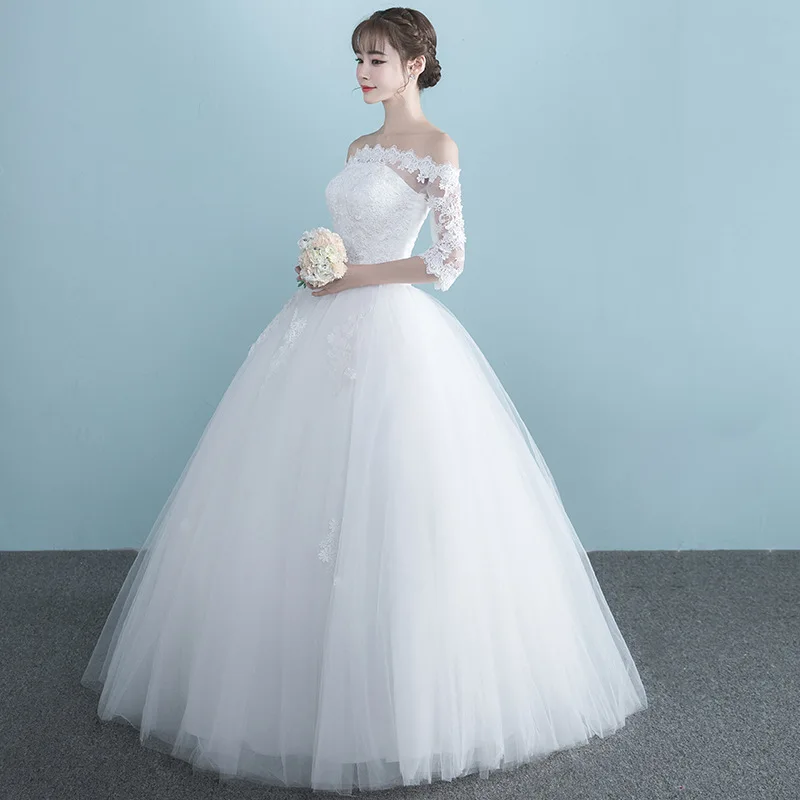 Vestidos de novia Новое свадебное платье с вырезом лодочкой для невесты с длинным рукавом простое бальное платье из тюлевой ткани большого размера Свадебные платья