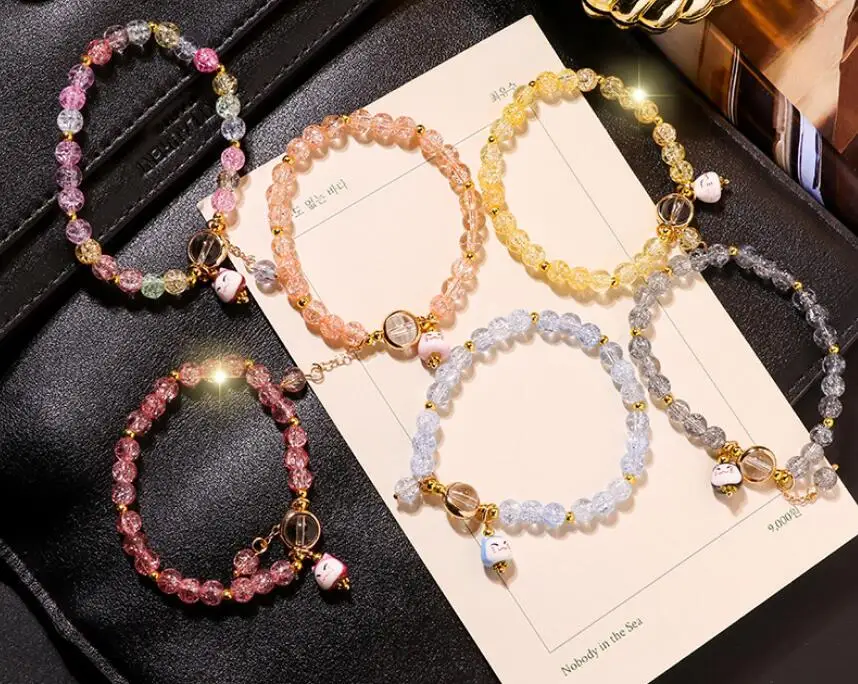 

Sweet dog girl colour pop crystal bell Bracelet lady simple pop beads single circle hand ornament