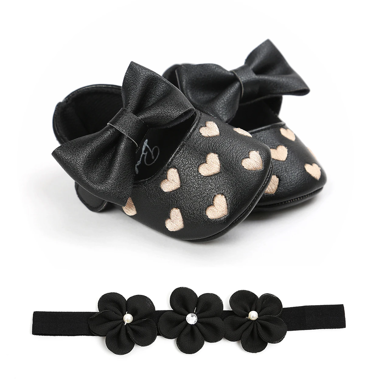 

Baby Girls Shoes Infant Headband Set Cute Heart Princess Soft First Walkers Toddler Girls Kid Bowknot Anti-Slip Crib Shoes 0-18M