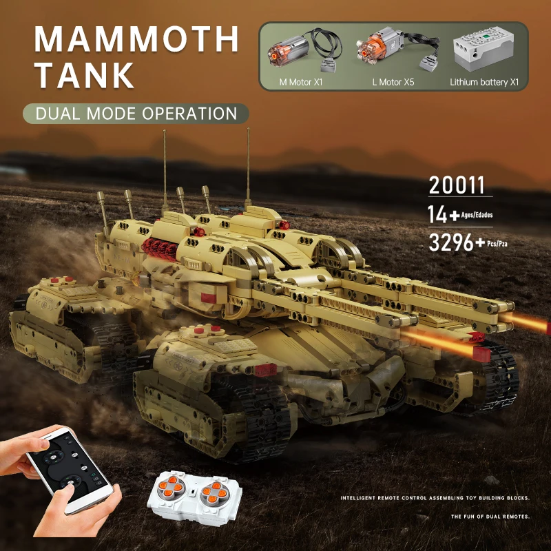 

Высокотехнологичные игрушки MOULD KING 20011, армейский Мамонт с дистанционным управлением, модель MKII, строительные блоки, кирпичи, игрушки для ма...