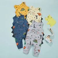 summer toddler kids baby boys clothing dinosaur print cotton romper sleeveless round neck cartoon animals print jumpsuit
