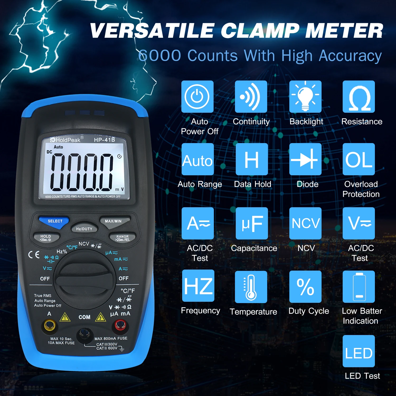 Цифровой мультиметр профессиональный тестер TRMS 6000 отсчетов ЖК-дисплей ручной
