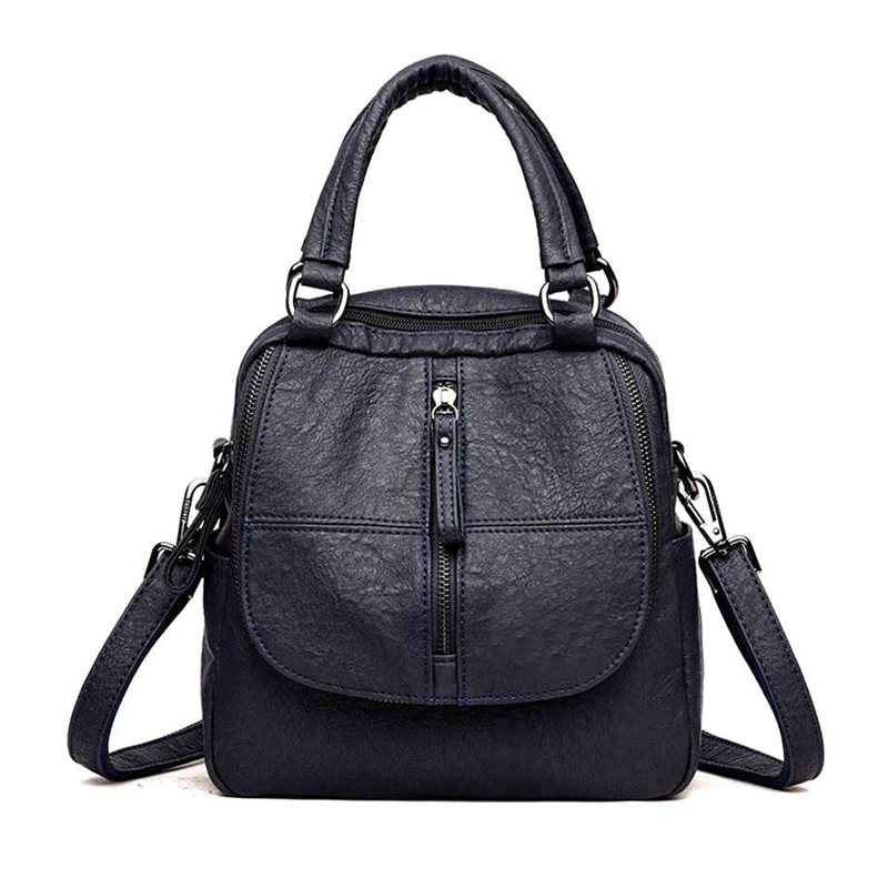 Женский рюкзак из искусственной кожи, многофункциональный рюкзак mochila, женская сумка через плечо на молнии для путешествий, сумка для путешествий O66 - Цвет: Синий