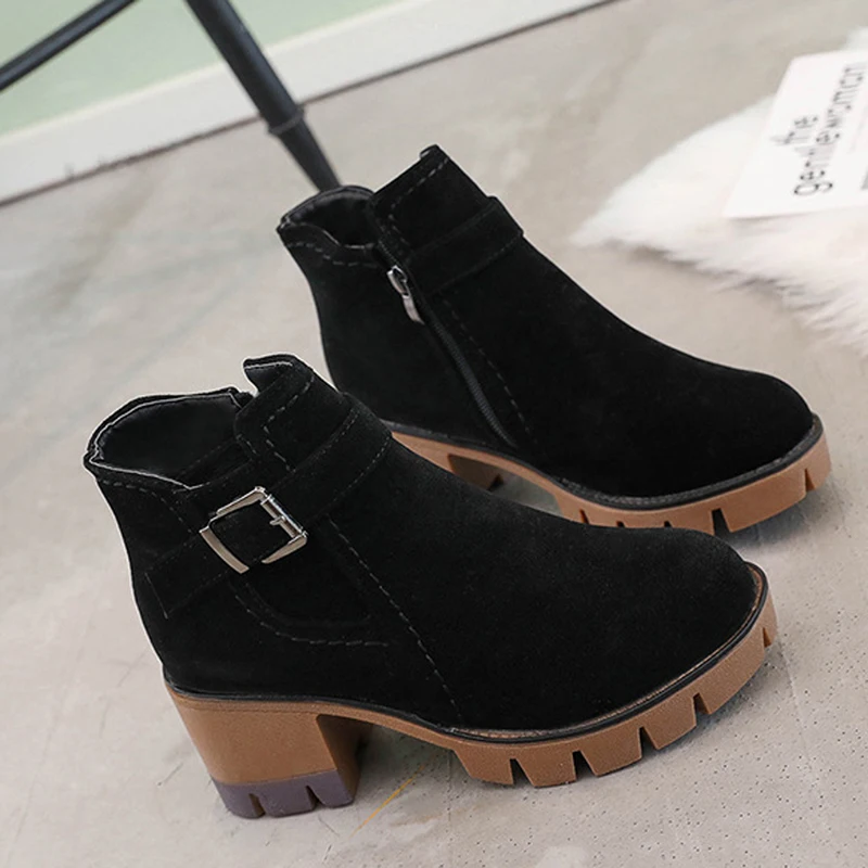 Женские ботинки Ботинки на молнии сабо массивном каблуке Зимняя обувь платформе