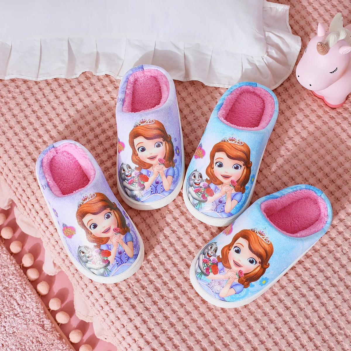 

Disney Princess Sophia Warm Cotton Slippers children Fall Winter cartoon frozen cotton shoes Indoor Non-slip Girls Home Slippers