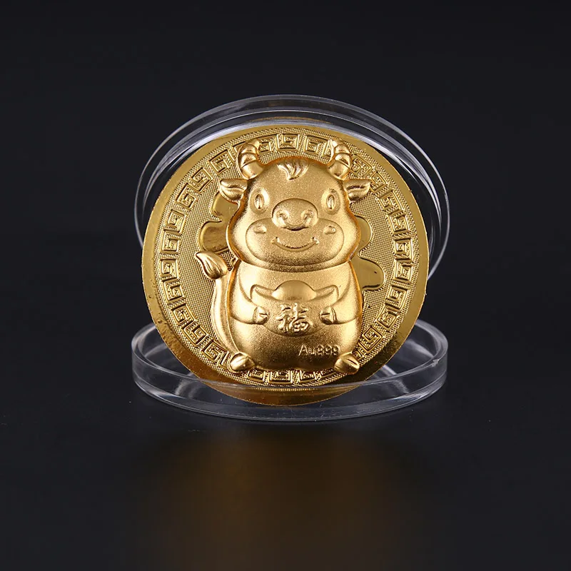 Памятная монета 2021 года быка 1 шт. сувенирная с китайским знаком зодиака подарок