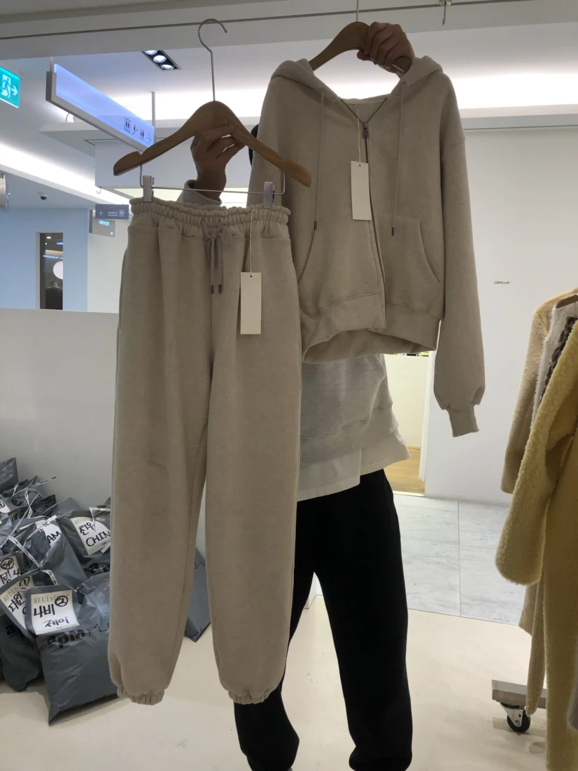 

South Korea Dongdaemun Spring 2021 New Women's Fashion Small Hooded Hoodie Casual Elastic Waist Pants Suit