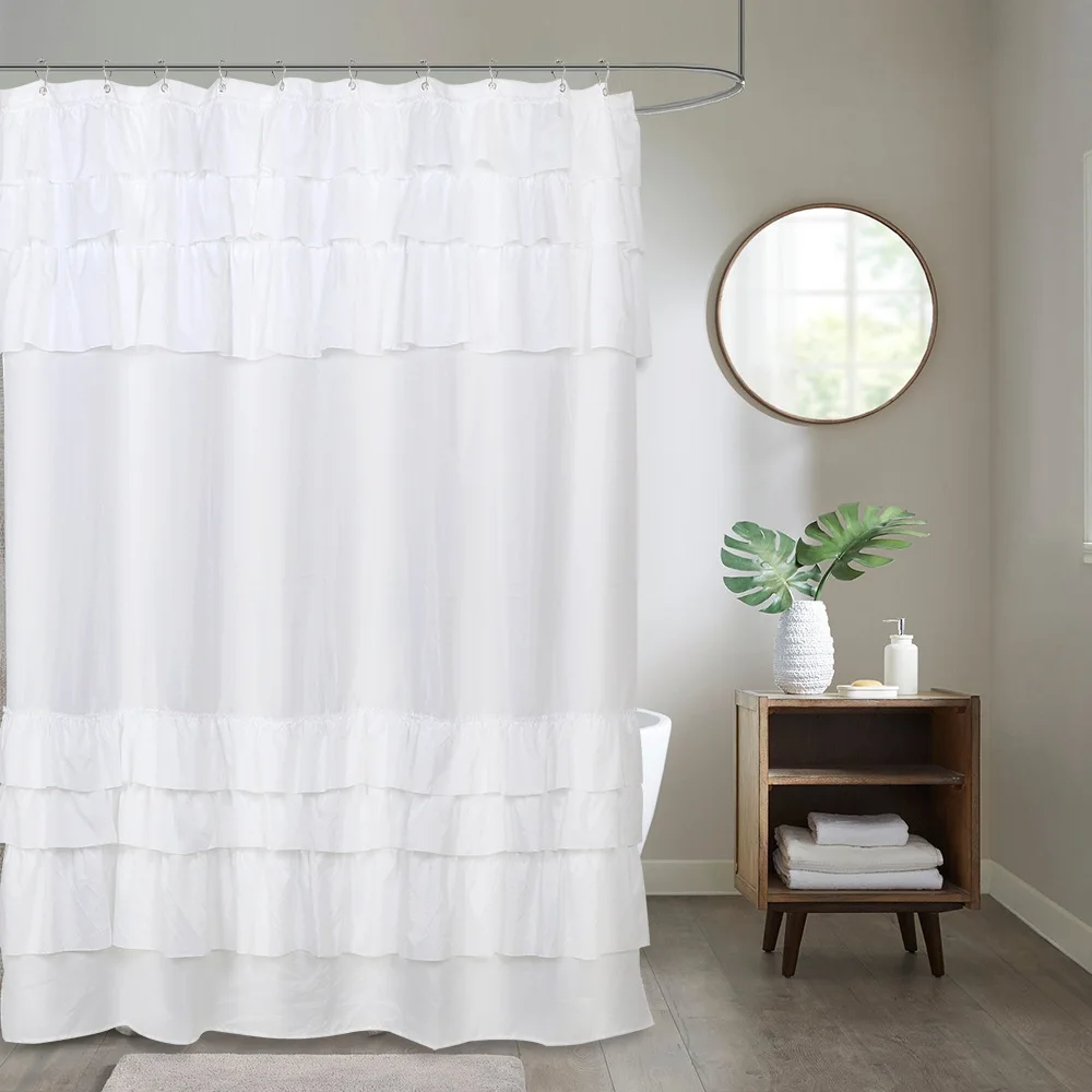 

New Lace Shower Curtain Polyester Mildew Proof Waterproof Bath Curtain Splicing Bathroom Curtain With Tassels Partition Curtain