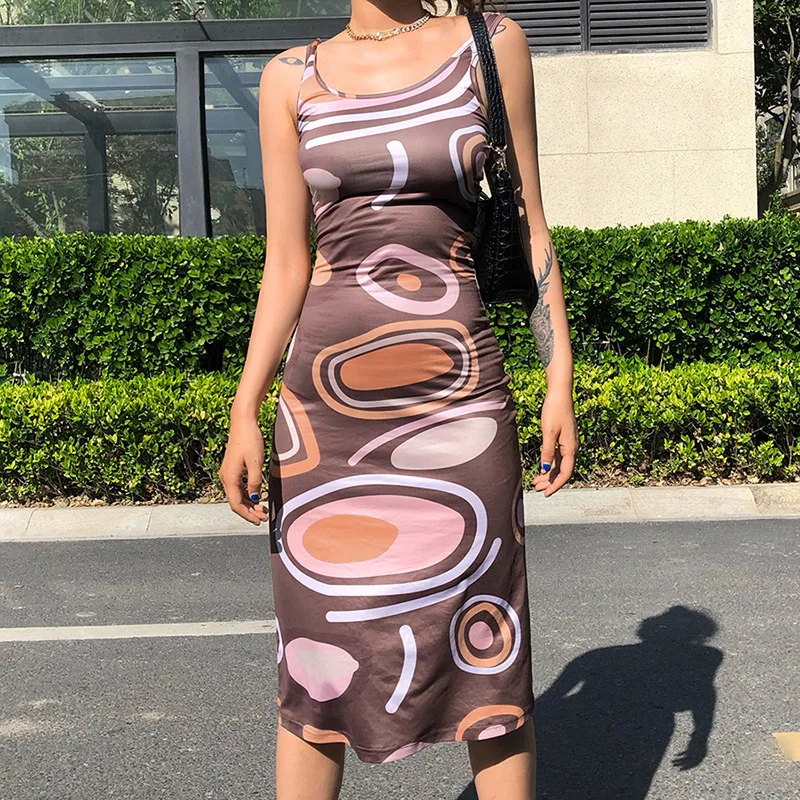 

BKLD женское облегающее платье миди с цифровым принтом 2021 стильная сексуальная летняя одежда на бретелях-спагетти с открытой спиной