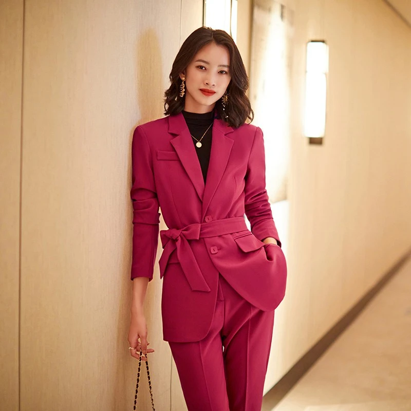 

Элегантные женские офисные брюки розового цвета с брюками и курткой, пальто для женщин, официальный профессиональный женский костюм из бле...