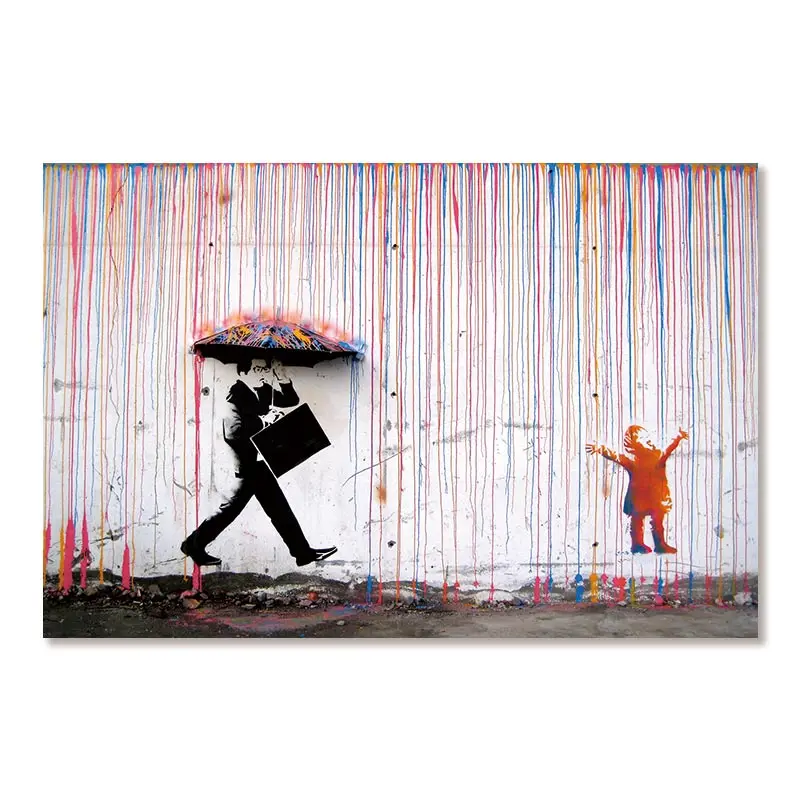 GH0302 Banksy красочные дождь стены искусства холст картина домашний декор, произведение искусства плакаты и принты настенные картинки без рамки - Цвет: GH0302