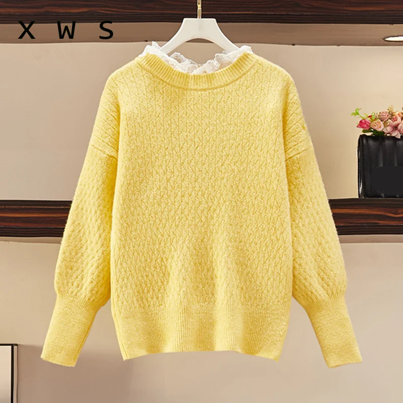 Женский толстый свитер оверсайз Свободный Повседневный кружевной джемпер с
