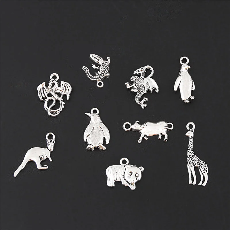 18 шт. микс серебряный цвет милый пингвин панда Жираф Подвески сплав животное дети