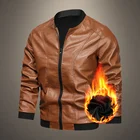 Мужская кожаная куртка, толстая флисовая куртка из искусственной кожи, осенне-зимнее пальто, Мужская облегающая ветрозащитная мотоциклетная кожаная куртка