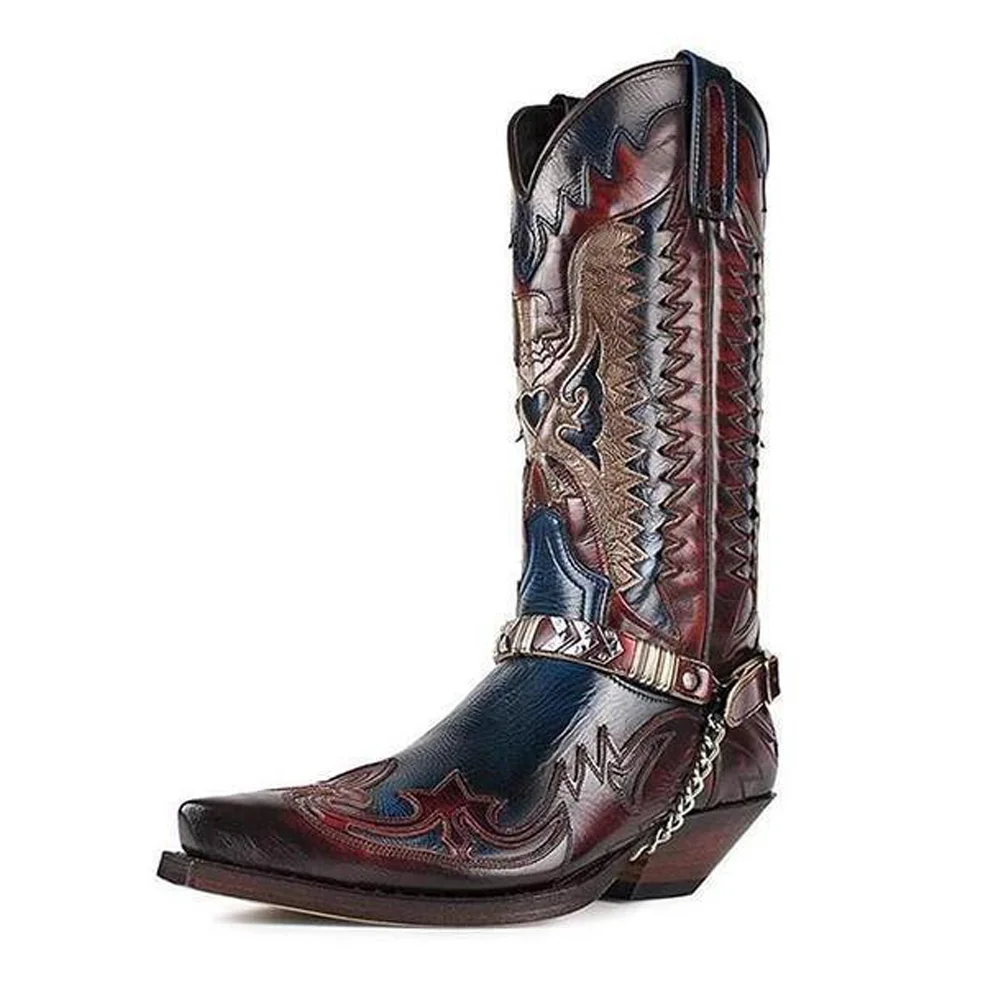 

Men Retro Leather Cowboy Boots