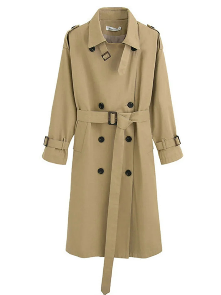 

Brand New Winter Autumn Long Women Trench Coat Single Breasted Belted Storm Flaps Khaki Dress Loose Coat Lady Outerwear Fashion