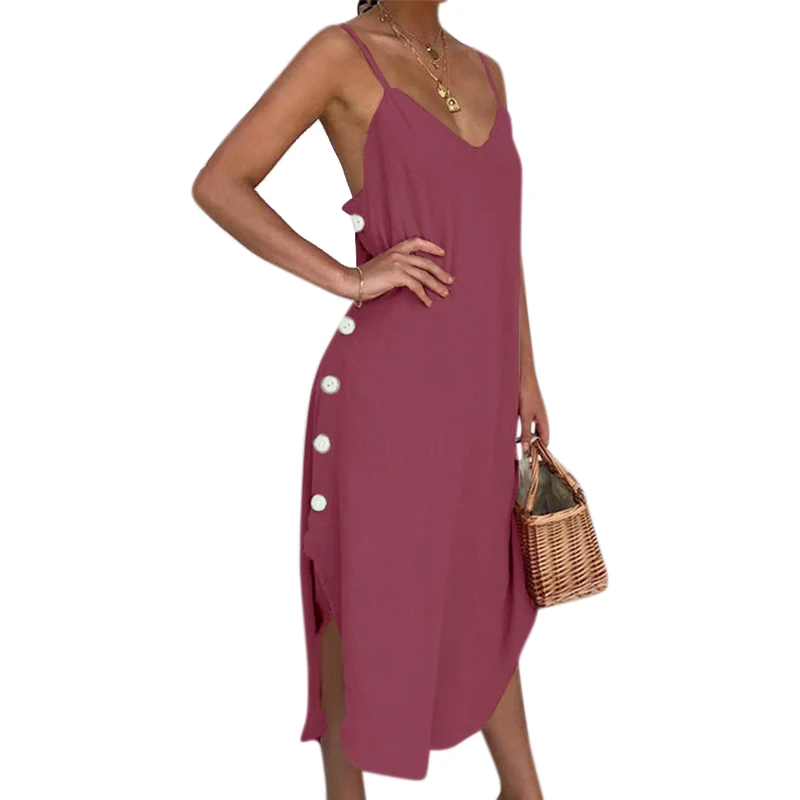

Plus SIze Dresses Women Summer dress Irregular Swing Sides Button Straps Vestidos Sexy Party V Neck White Black Yellow Dress
