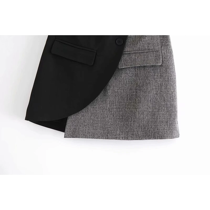 

YOSIBCD Women 2021 Chic Fashion Patchwork Asymmetric Skirt Vintage High Waist Back Zipper Female Skirts Mujer