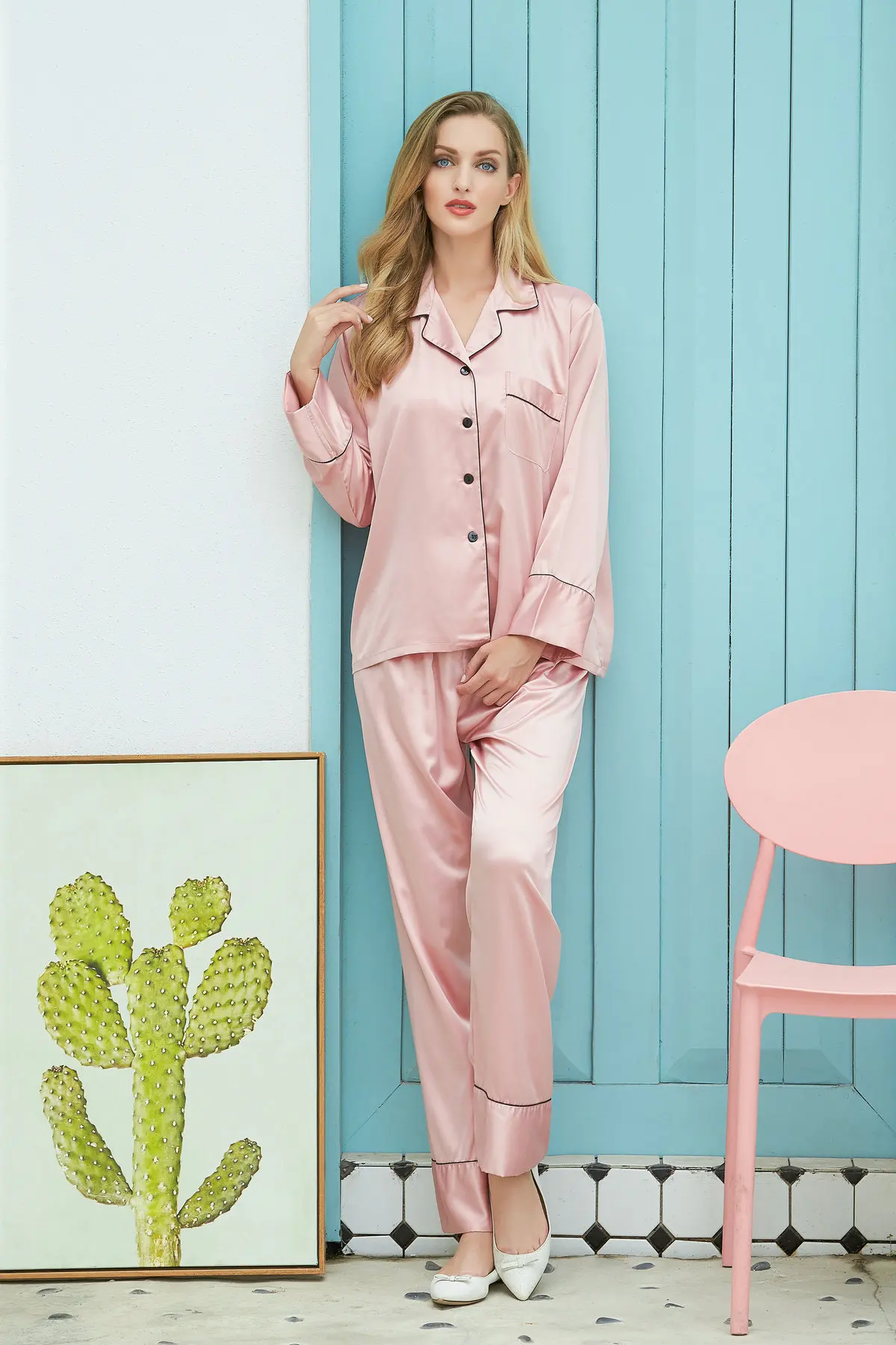 silk satin pajamas for women custom sleepwear women pajamas set home dress lungewear lettering nightwea dusty rose silk pajama